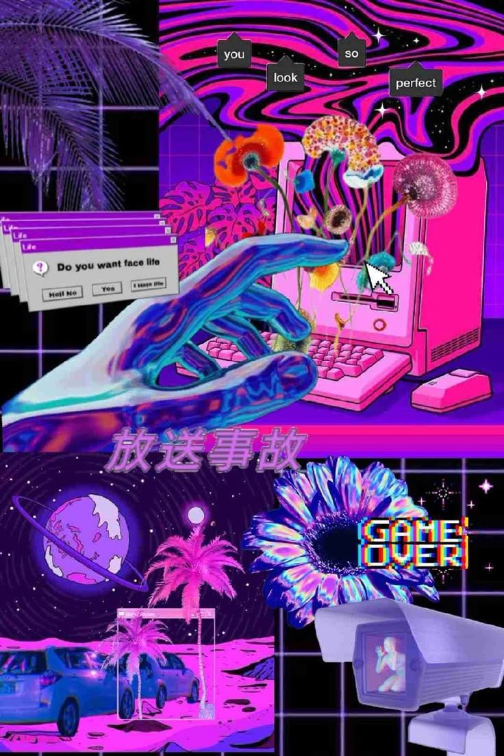 736x1104 aesthetic #wallpaper #moodboard #vaporwave #purple #collage