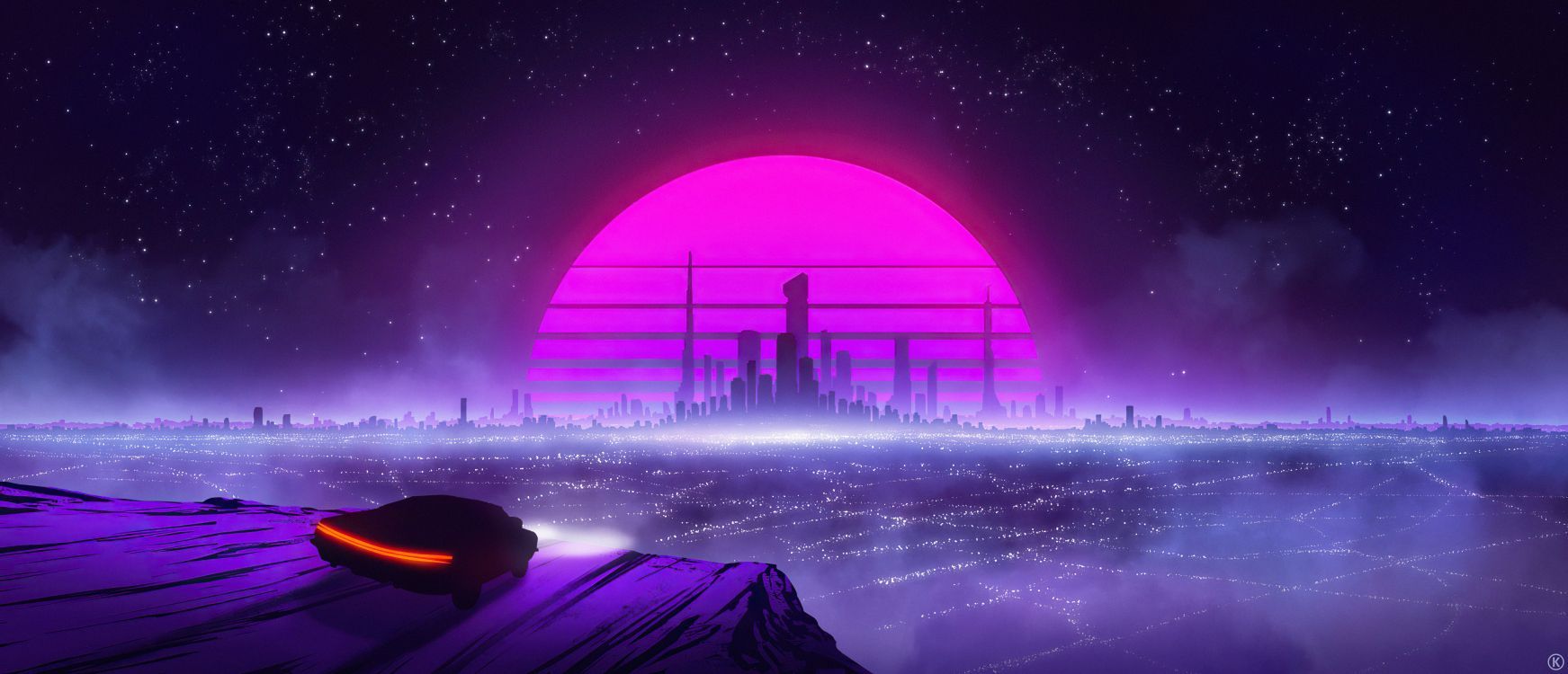 1743x750 Wallpaper Vaporwave, Atmosphere, Art, Water, Building, Background Free Image