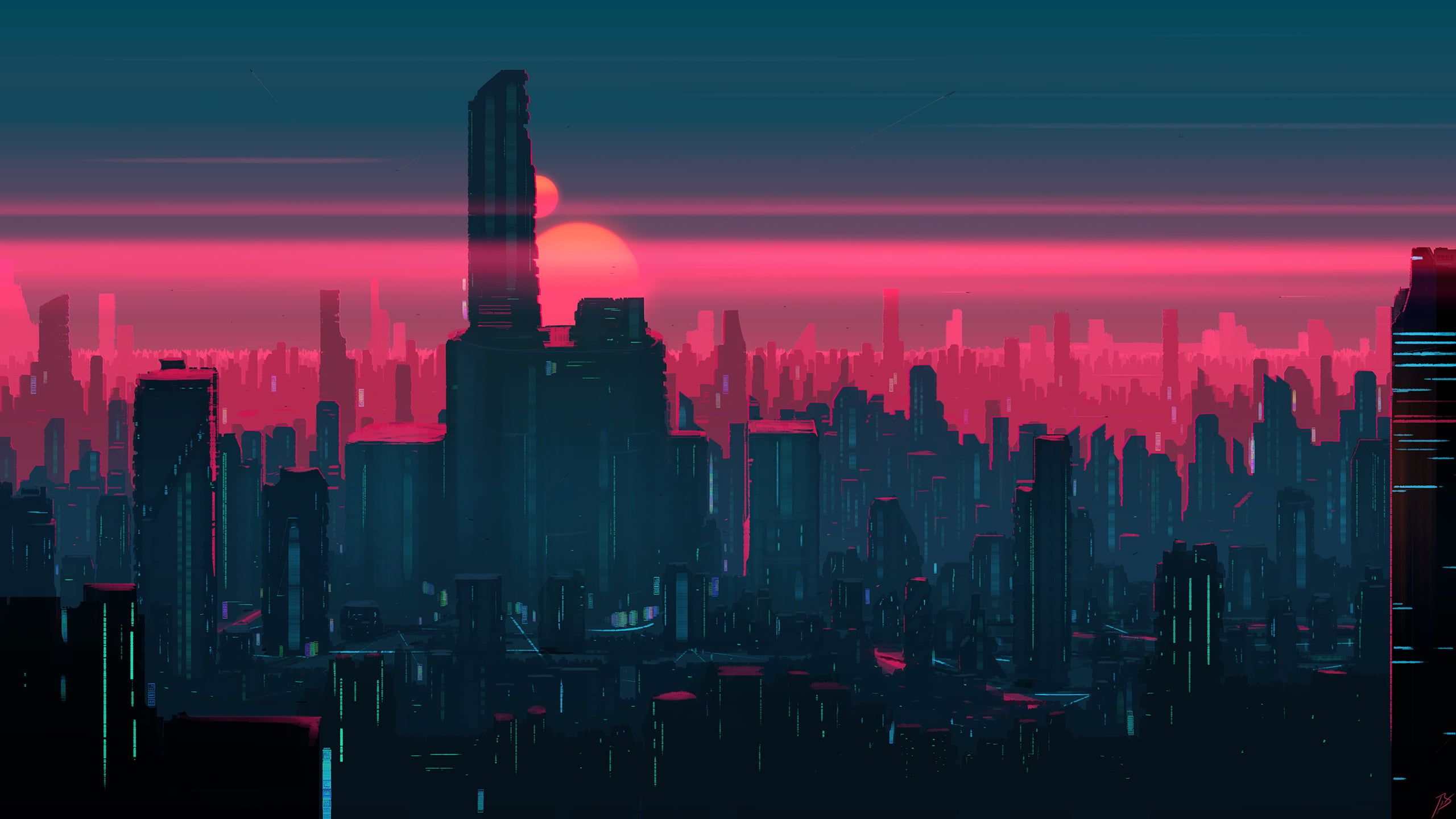 2560x1440 Futuristic City Digital Art HD Vaporwave Wallpaper