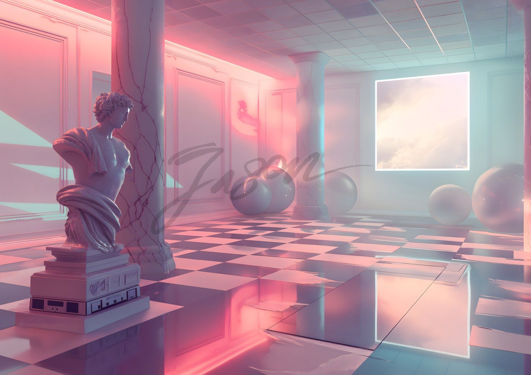 1800x1273 Surreal Vaporwave Art: Desktop Wallpaper, Tablet Wallpaper (digital Download)