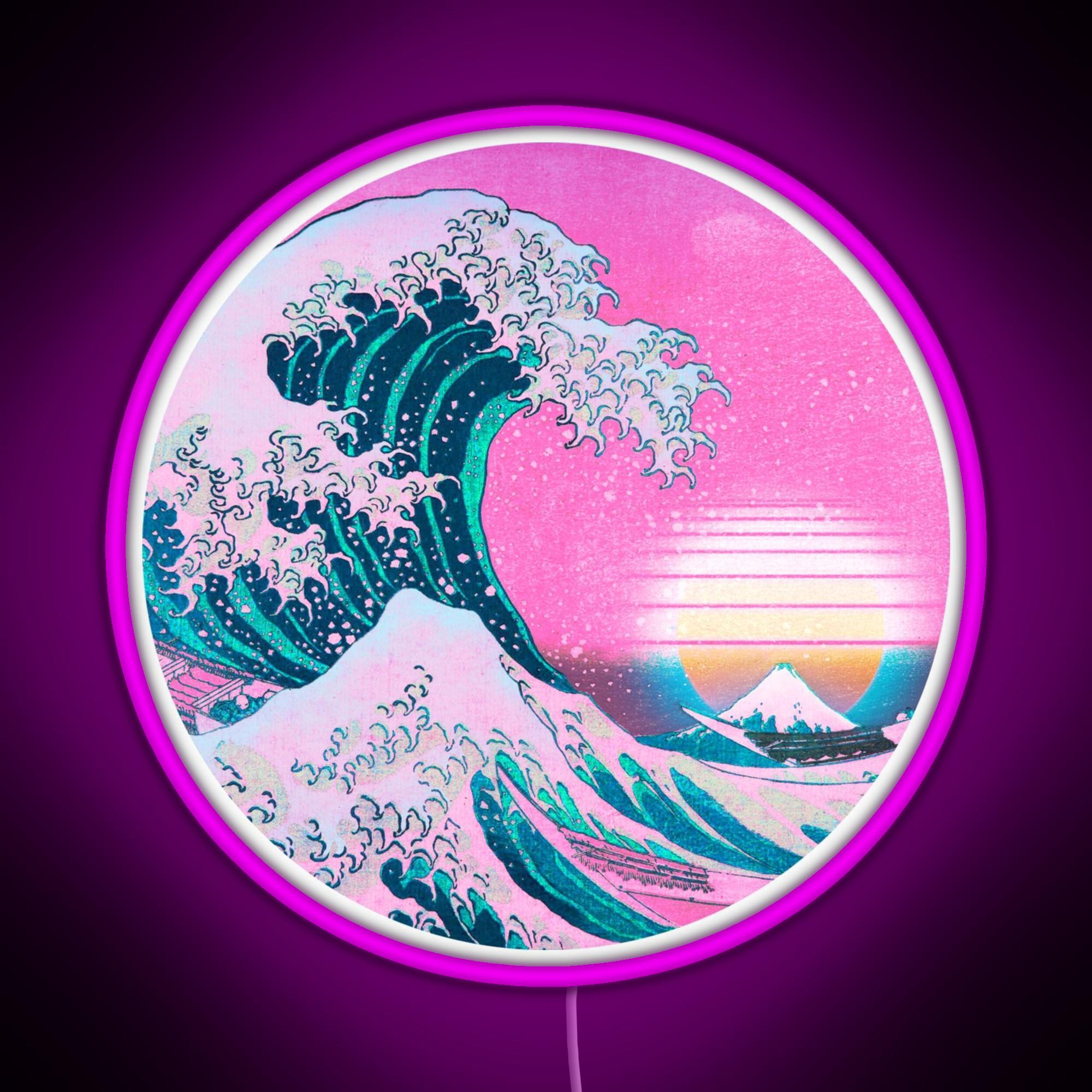 2000x2000 Vaporwave Great Wave Off Kanagawa Aesthetic Retro Sunset Rgb Neon Sign