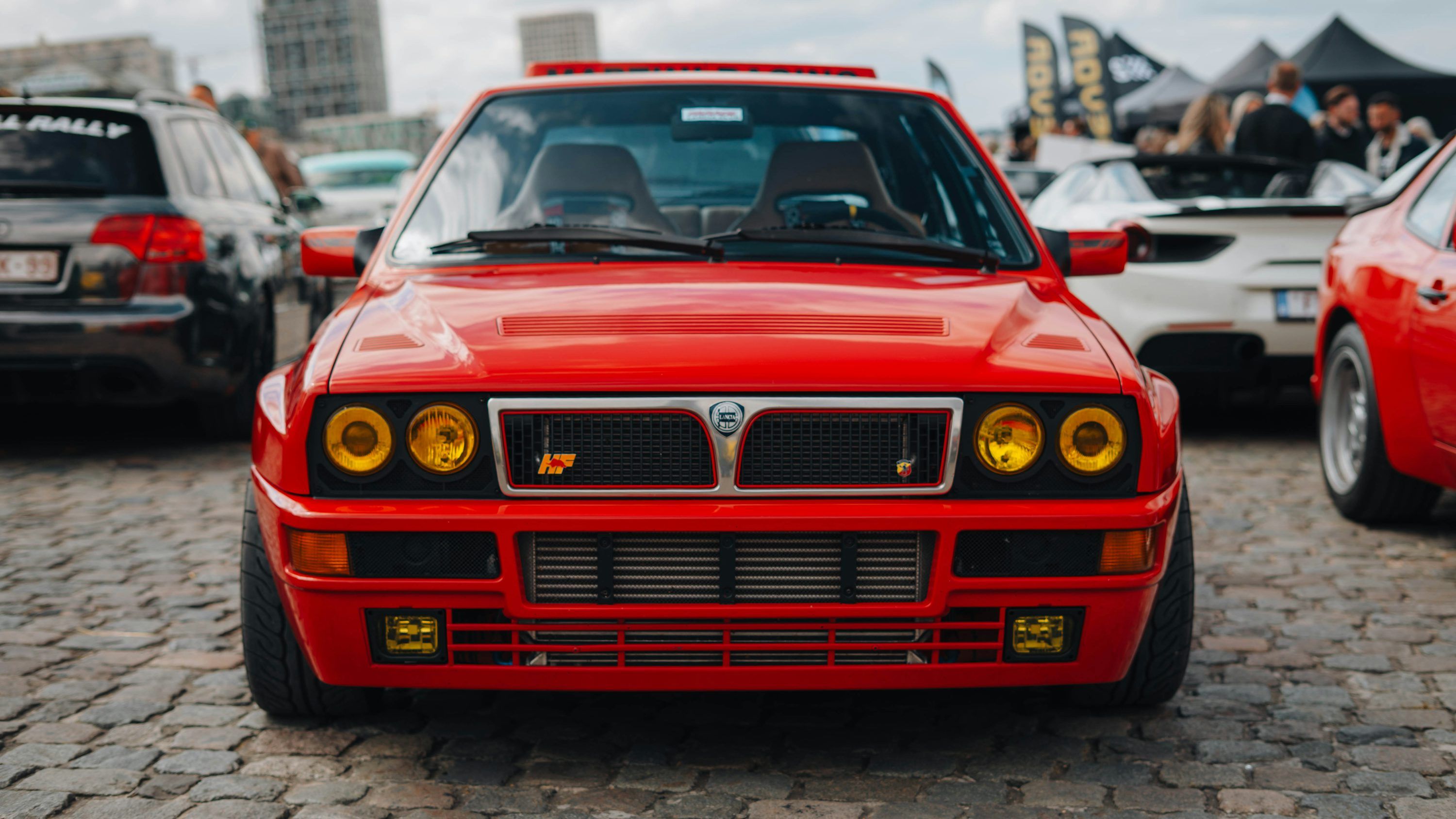 3000x1688 Red lancia delta integrale: a classic italian rally car. photo
