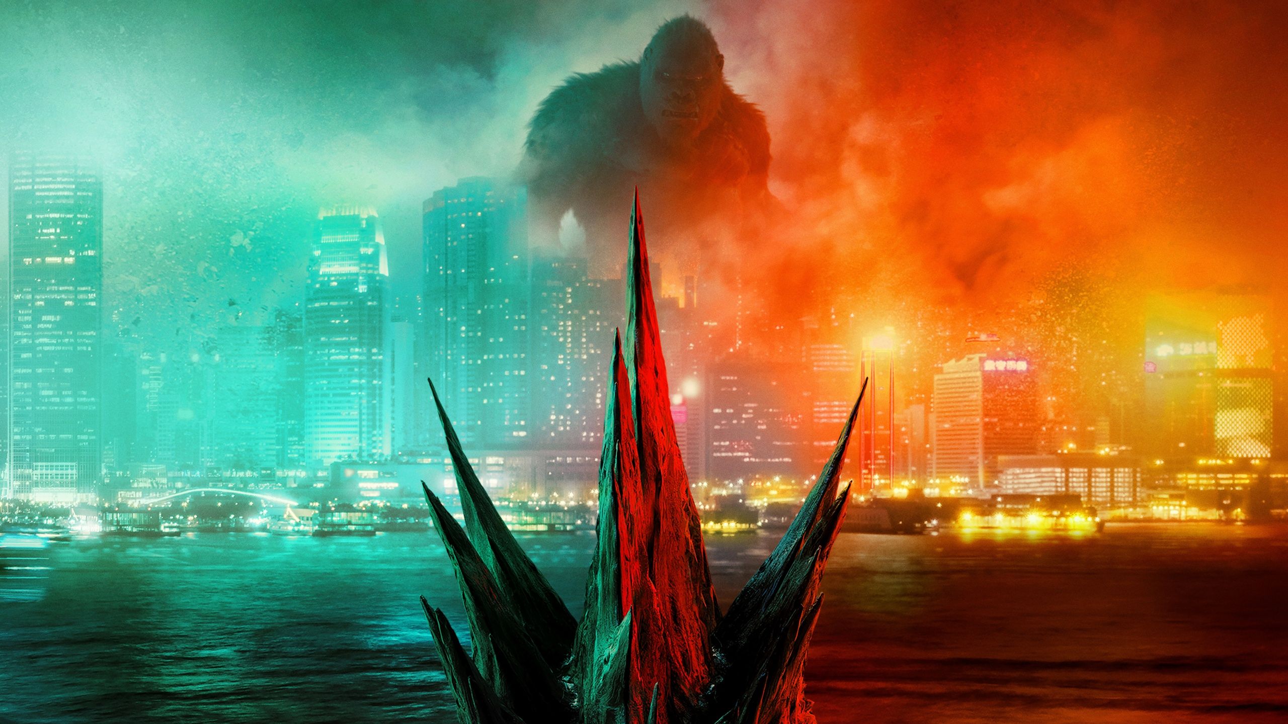 2560x1440 Godzilla vs Kong Ultrawide Triple Monitor 8K Wallpaper