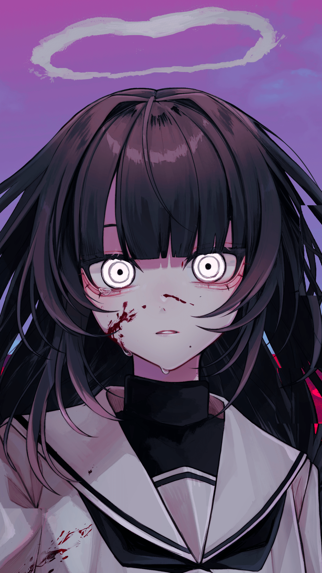 1080x1920 Enigmatic Black Haired Anime Girl Wallpaper