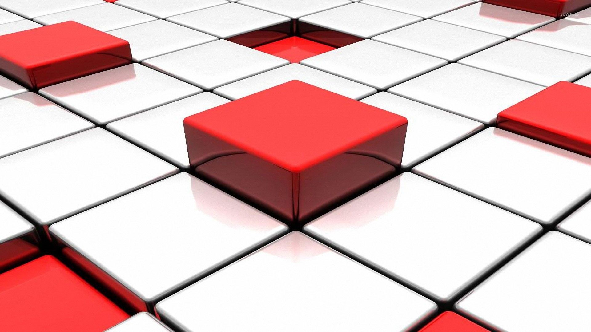 1920x1080 Red and white cubes wallpaper wallpaper