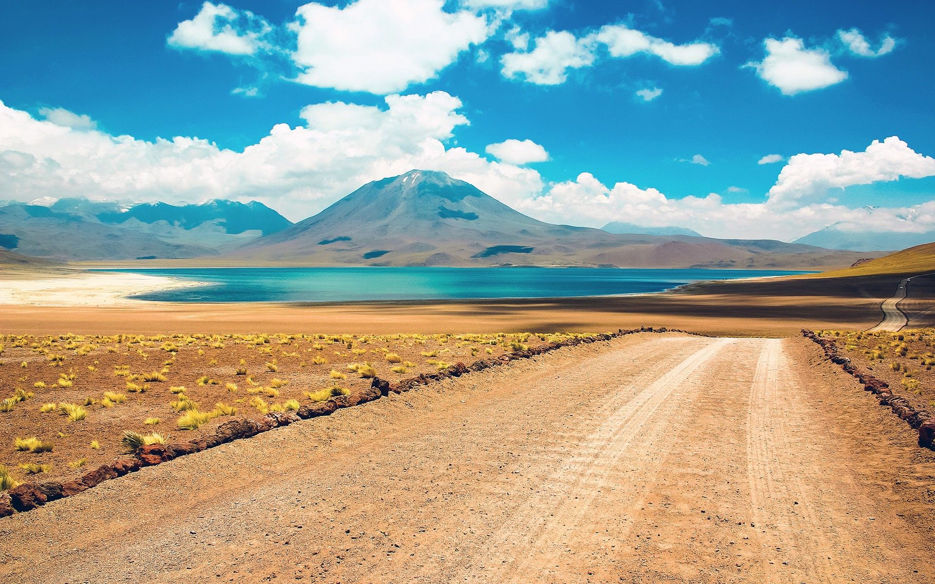 1920x1200 landscape, Desert, Nature, Road, Clouds, Lake, Mountain, Hill Wallpaper HD / Desktop and Mobile Background