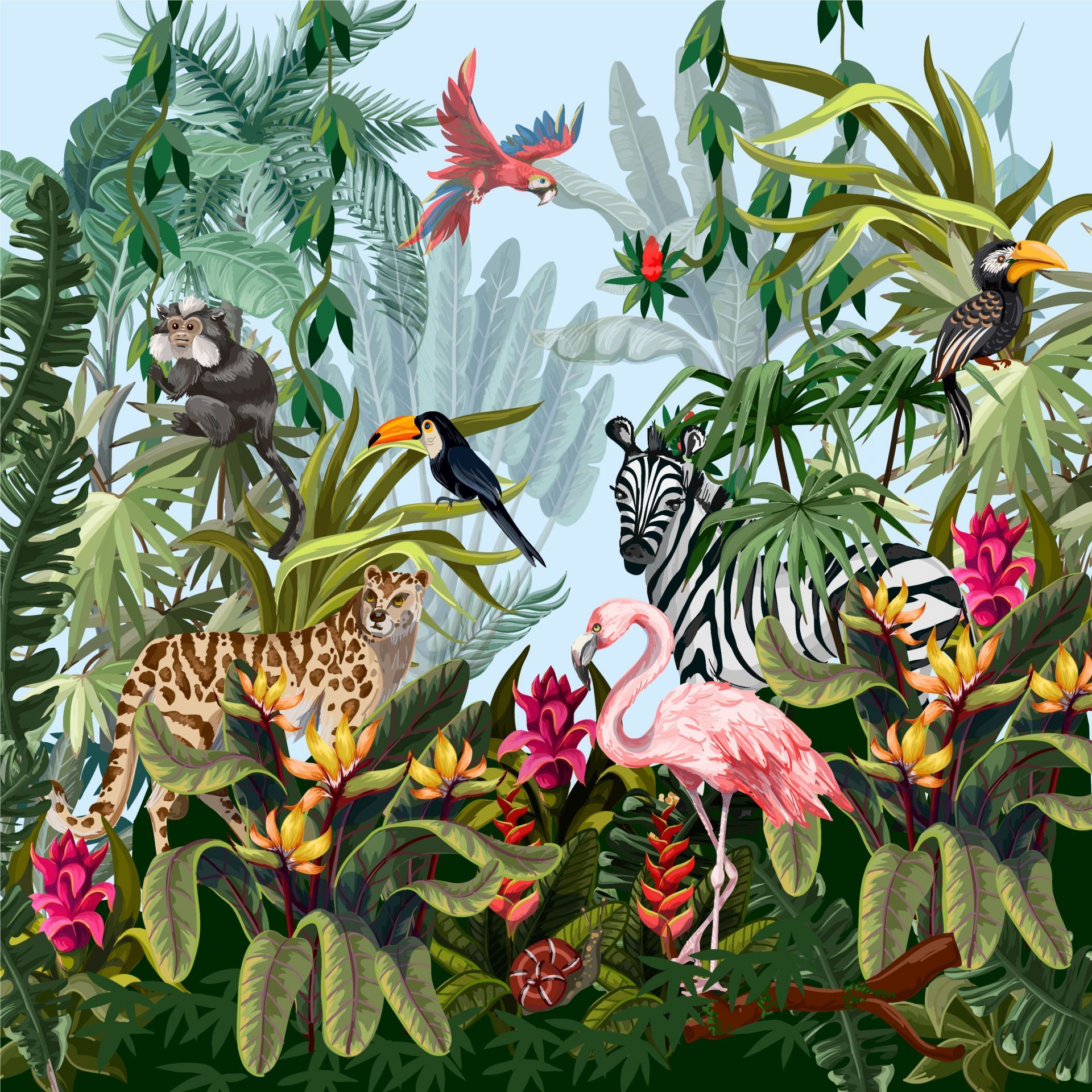 1920x1920 Colourful jungle with animals