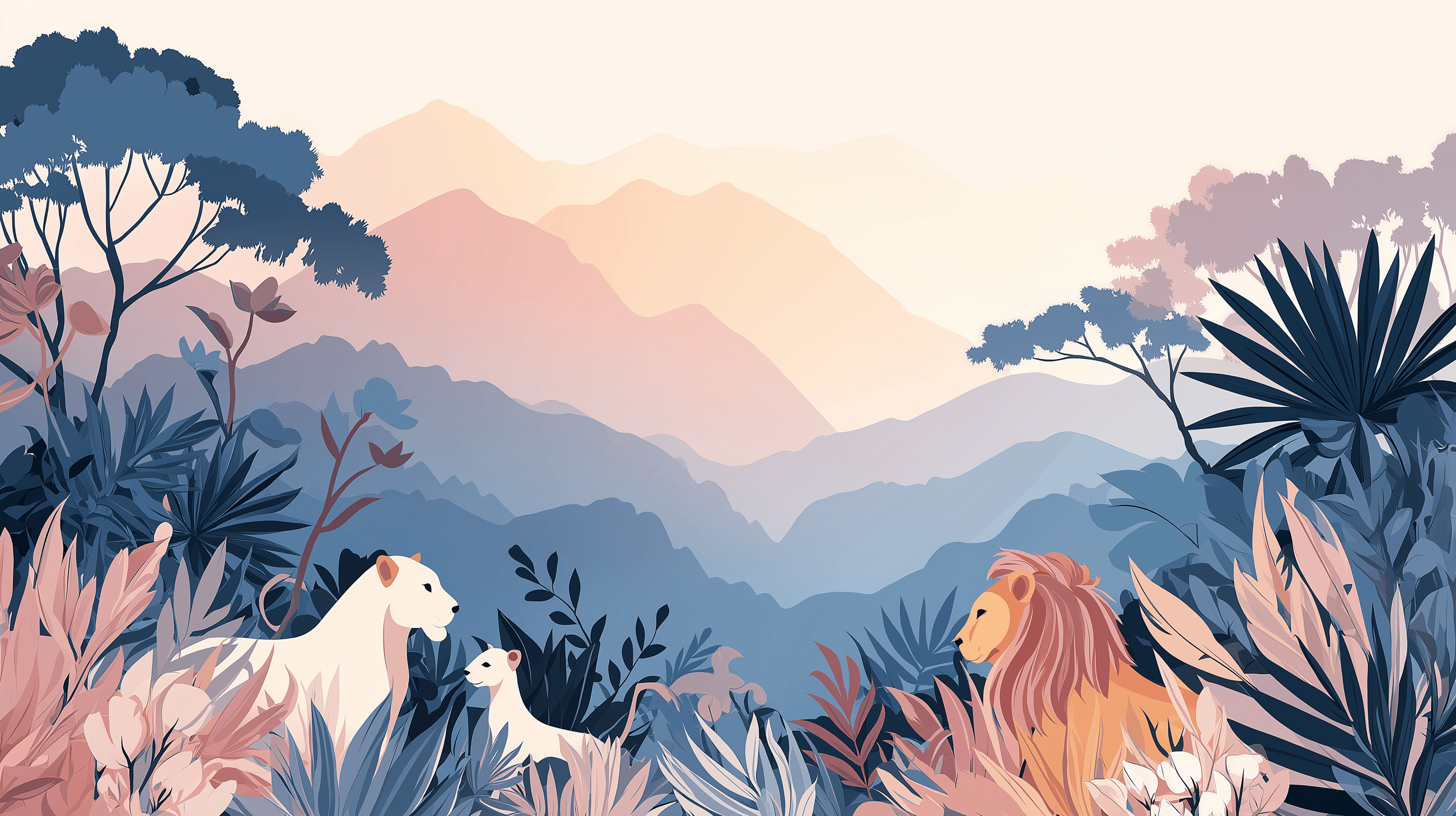 2912x1632 Kids room wallpaper. Wild jungle and majestic animals