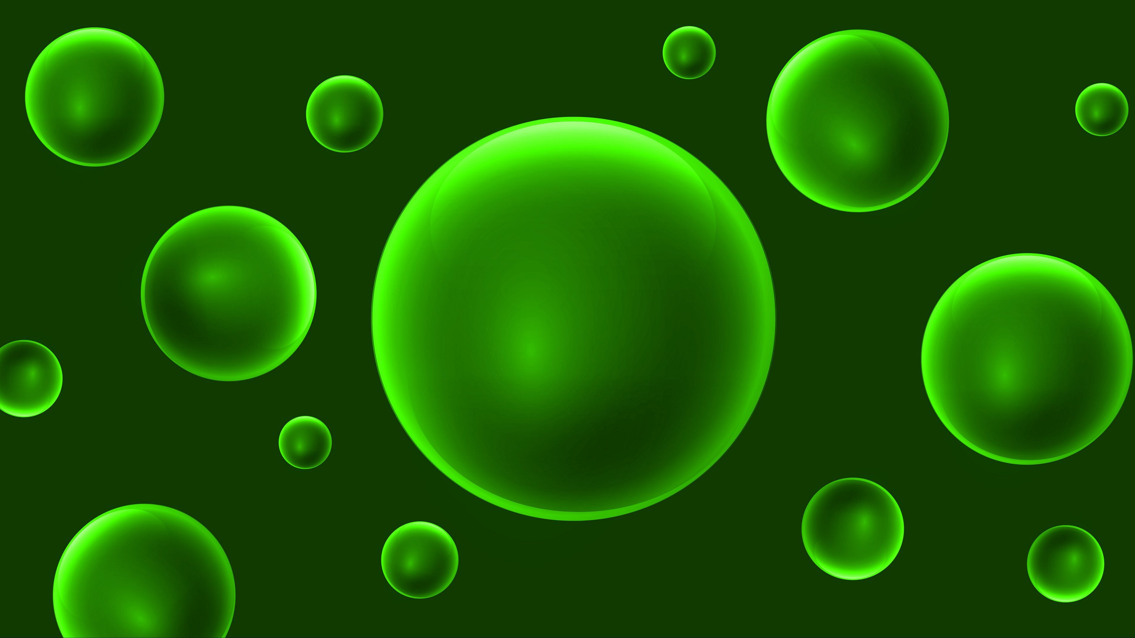 3840x2160 Green Circles Balls Neon Glow Abstraction 4K HD Abstract Wallpaper