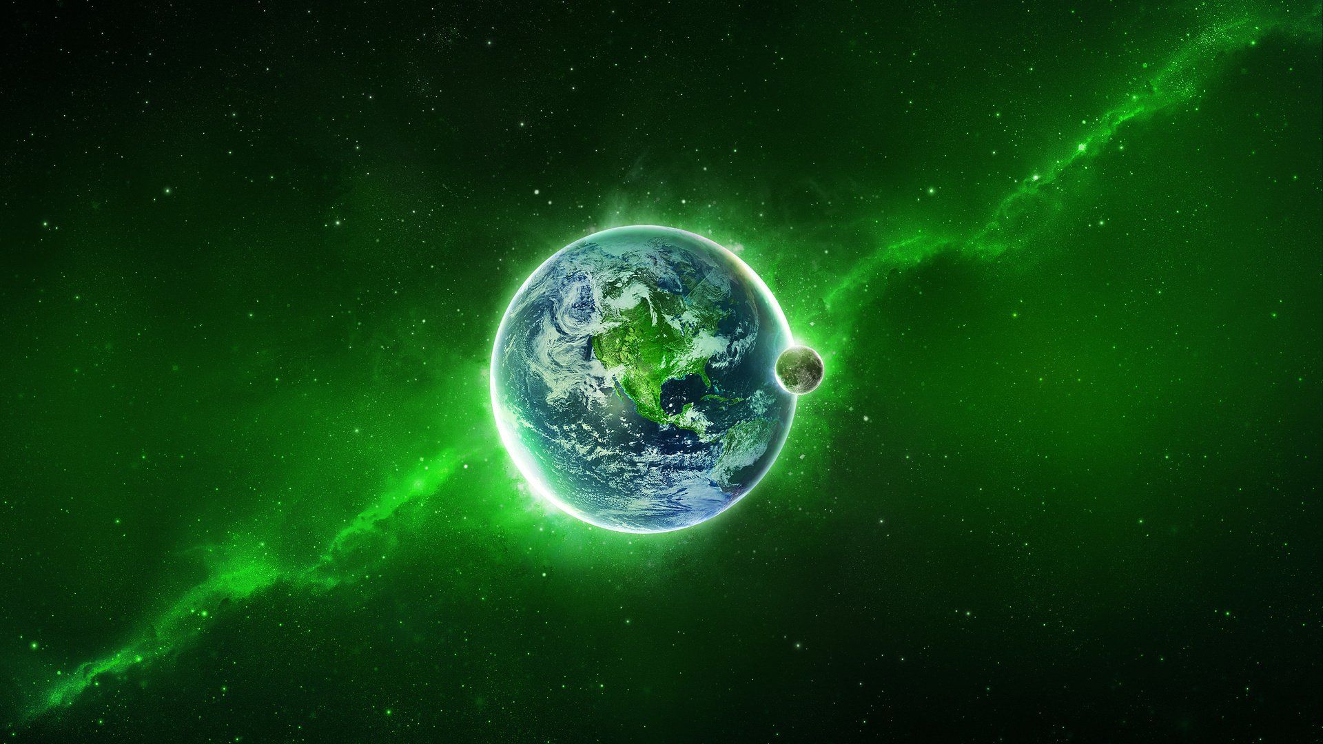 1920x1080 Galactic Glow: HD Sci Fi Planet In Neon Green