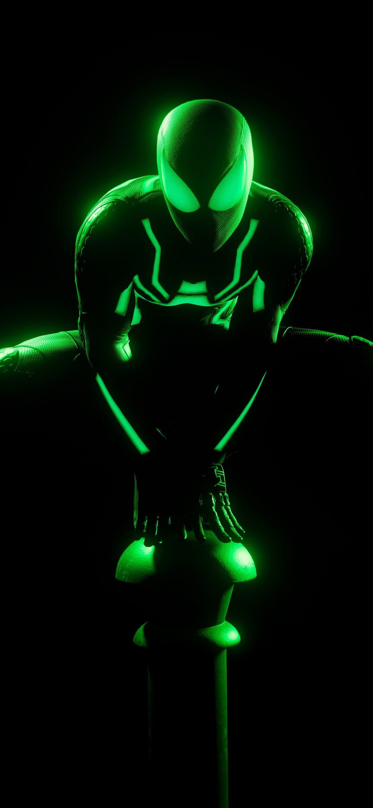 1284x2778 Spider Man Wallpaper 4K, Glow In Dark, Neon Green, AMOLED
