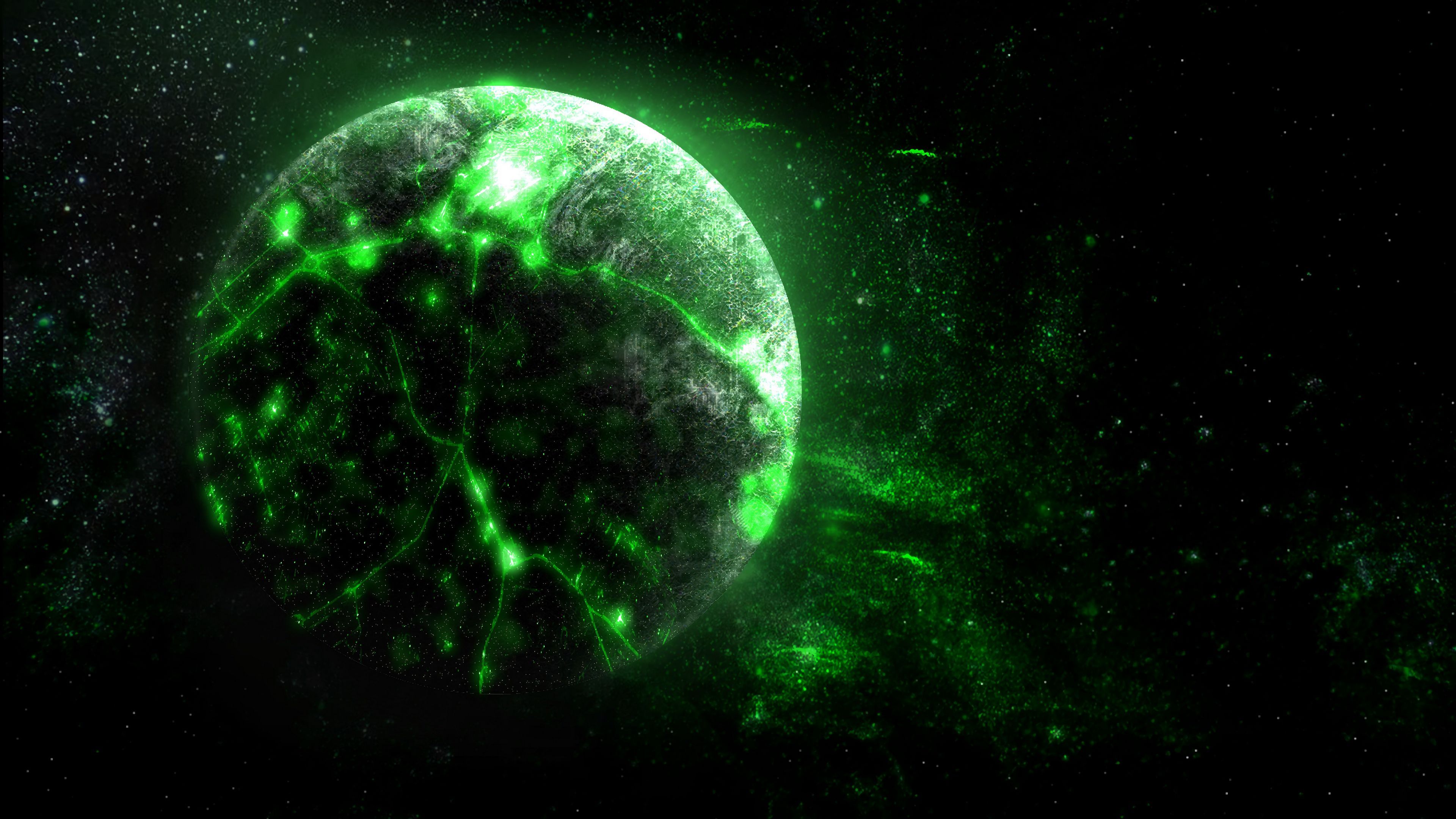 3840x2160 Download wallpaper 3840x2160 planet, green, glow, bright, space 4k uhd 16:9 HD background