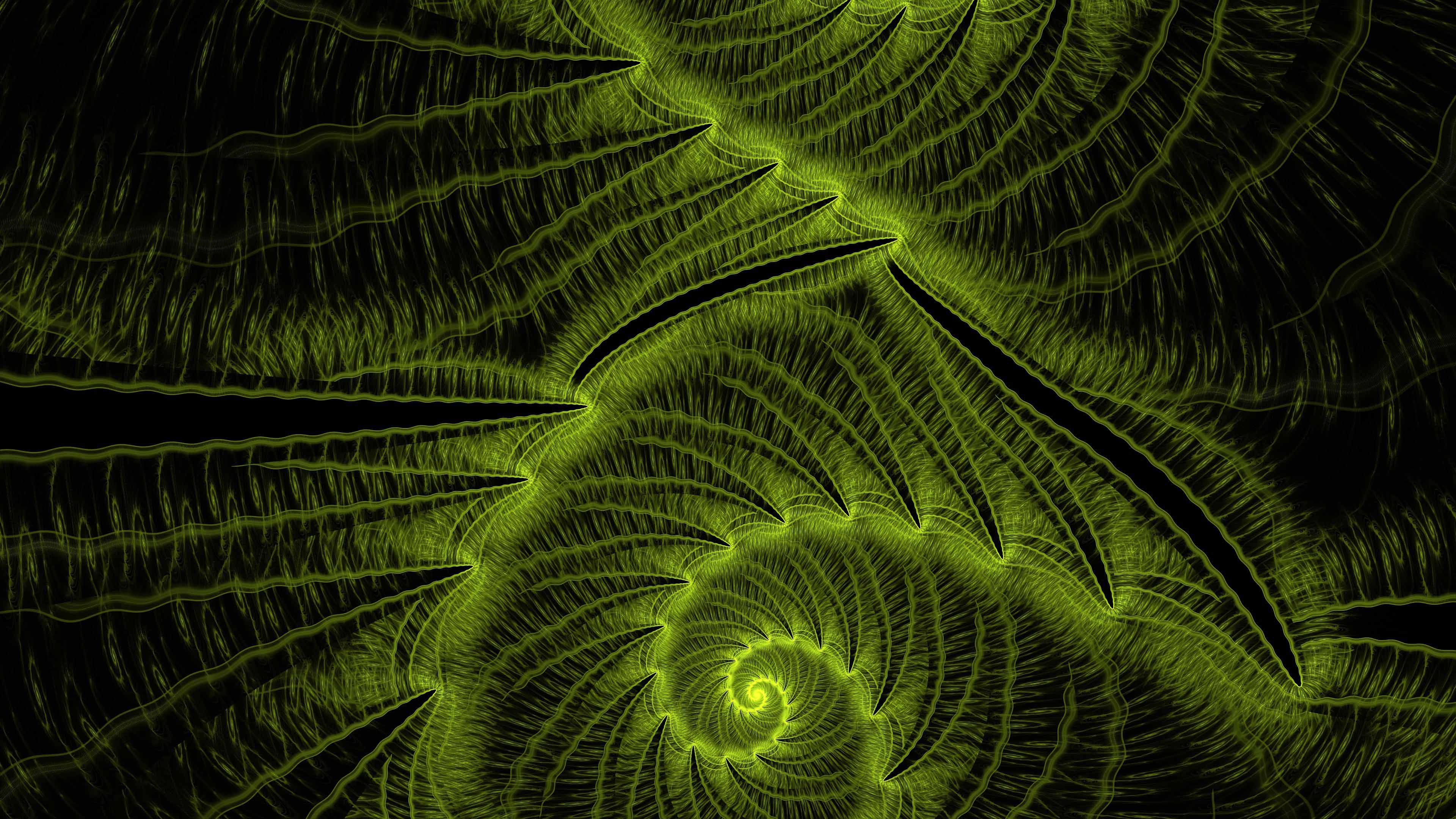 3840x2160 Green Fractal Spiral Glow Motion Art 4K HD Abstract Wallpaper