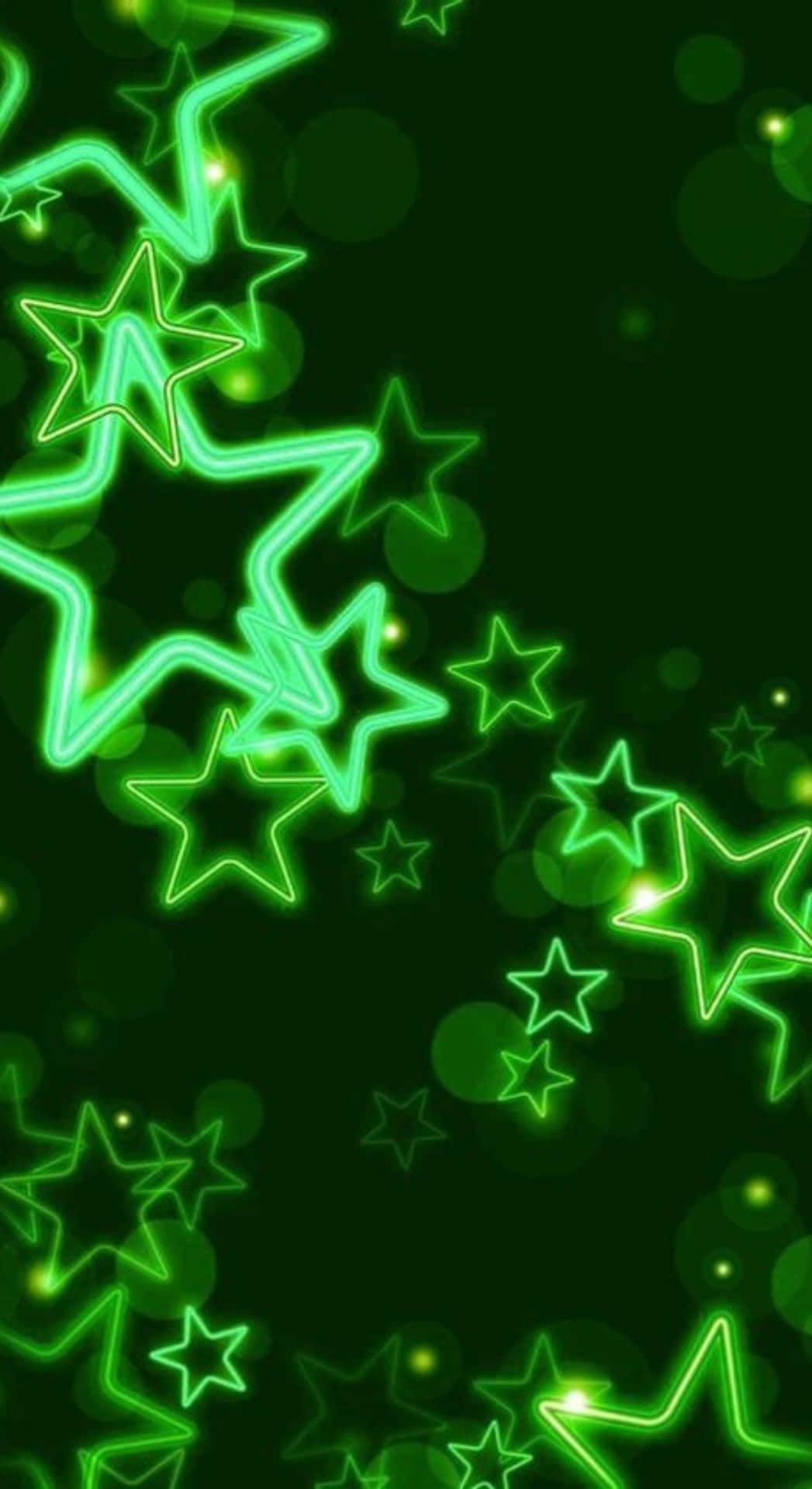 1047x1920 Download Neon Green Star Glow Wallpaper