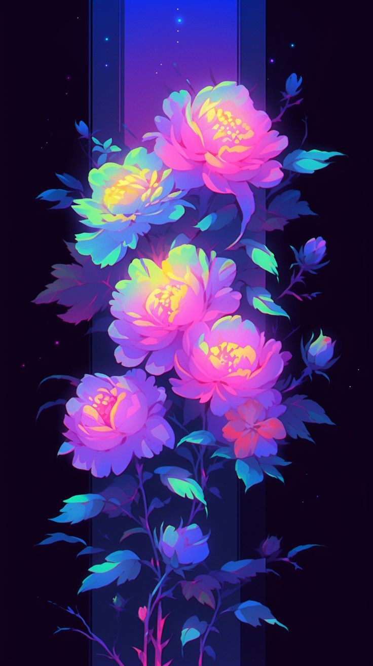 736x1313 dark pastel neon renaissance flower painting, synthwave, pixel art -ar 9:16 -niji 5