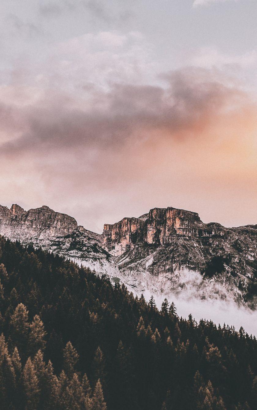 840x1336 Download Mountains, tree, nature, clouds, autumn wallpaper