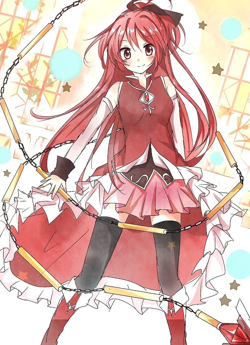 800x1103 Mahou Shoujo Madoka Magica, anime, anime girls, Sakura Kyoko, redhead, fan art, HD phone wallpaper