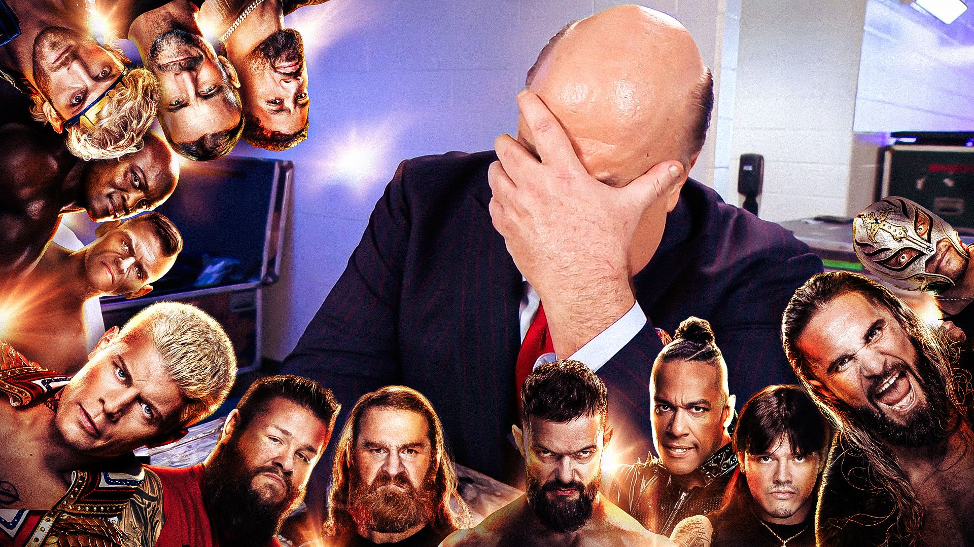 1920x1080 PAUL HEYMAN TALKS WITH SEVERAL MEMBERS OF THE WWE SMACKDOWN LOCKER ROOM ABOUT THE BLOODLINE