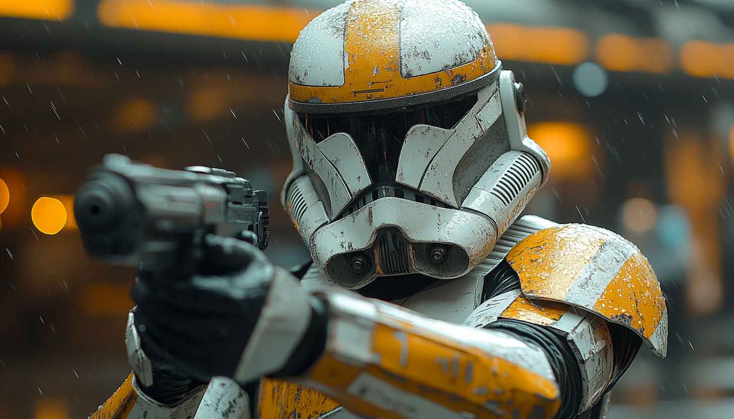 1456x832 Star Wars Wallpaper: Clone Trooper in the Rain, 4K Resolution