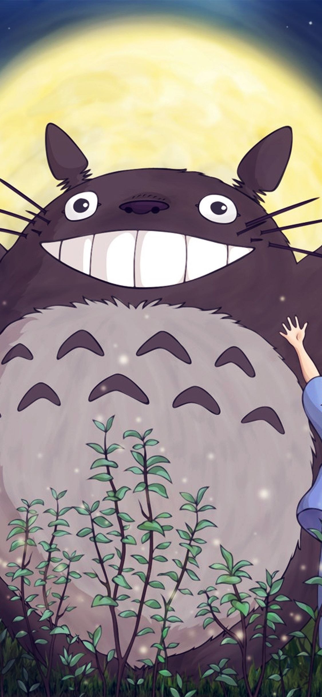 1125x2436 iPhone X wallpaper. totoro forest anime cute illustration art blue