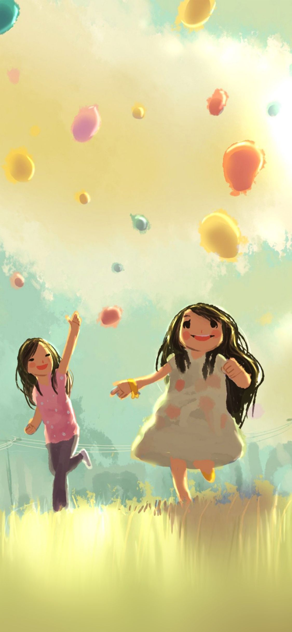 1125x2436 iPhone X wallpaper. kids playing illustration art cute