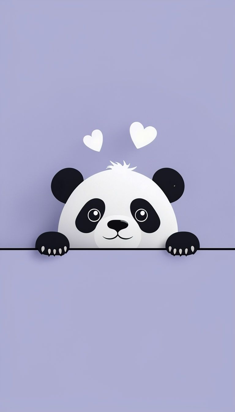 768x1344 Cute Minimalist Panda Illustration with Hearts on Lavender Background Mobile Wallpaper