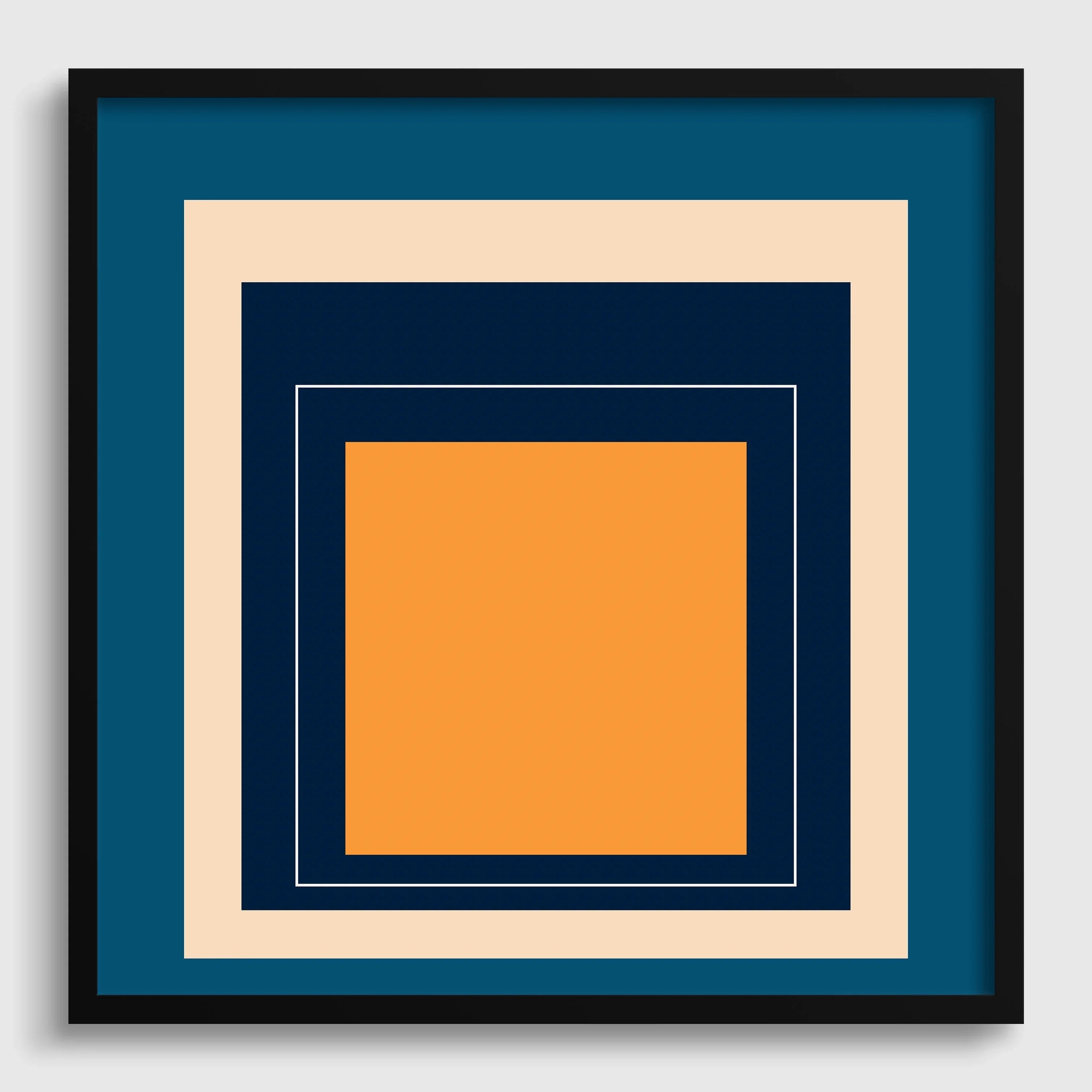 3000x3000 After Josef Albers (Homage to the Square) PRINT. Midcentury Modern Art in Blue and Orange available framed 1x1