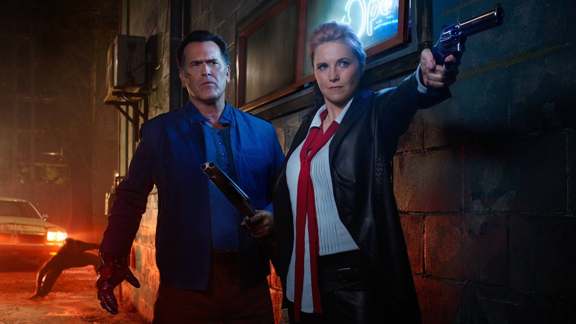 1920x1080 Ash vs. Evil Dead HD Wallpaper Featuring Lucy Lawless & Bruce Campbell