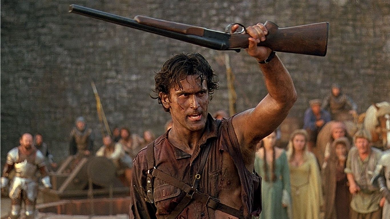 1366x768 Desktop wallpaper: Army Of Darkness, Bruce Campbell, Movie 4K free download for PC. 720787