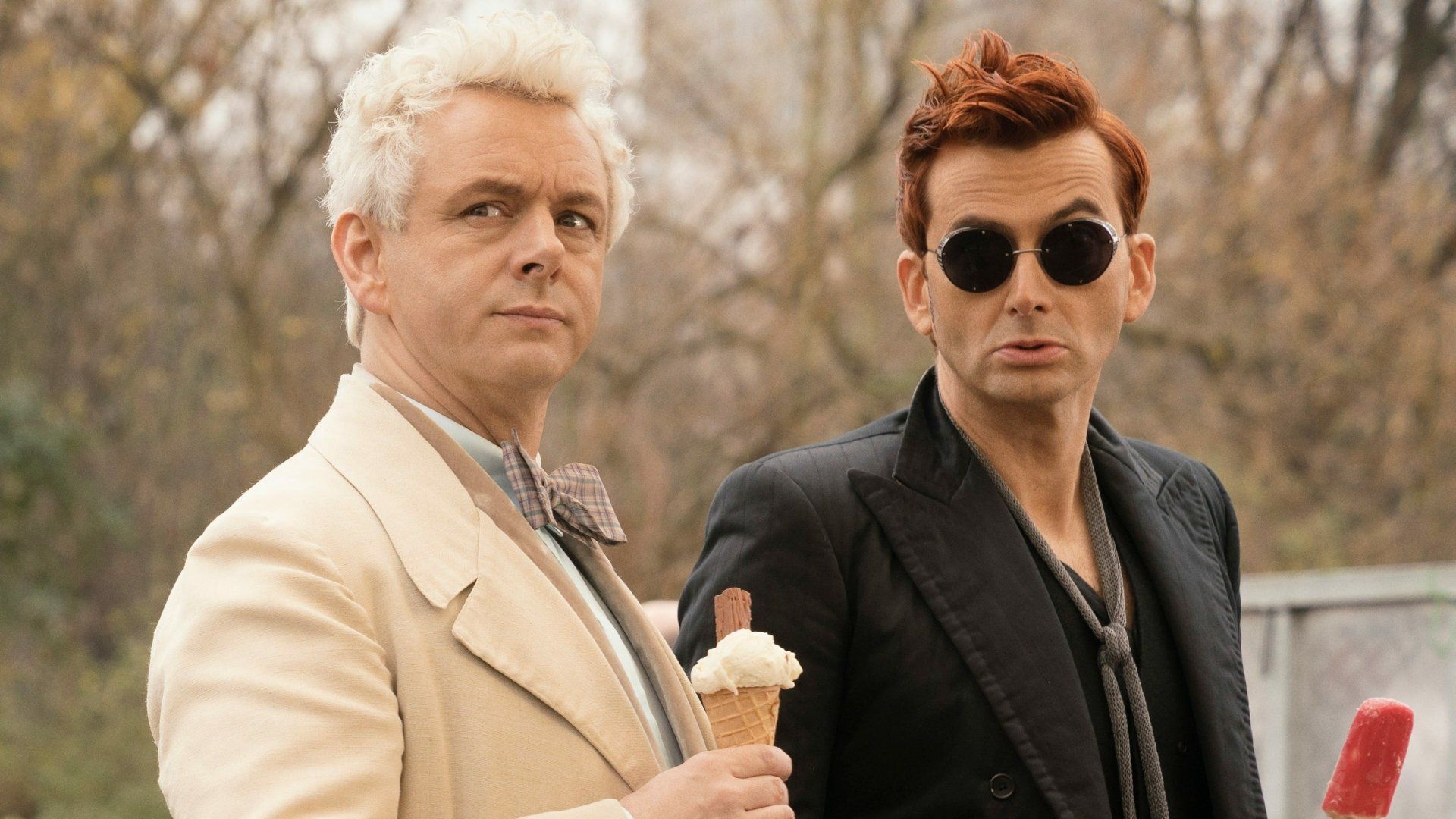 1920x1080 Good Omens HD Wallpaper: Aziraphale & Crowley by Michael Sheen & David Tennantx1680