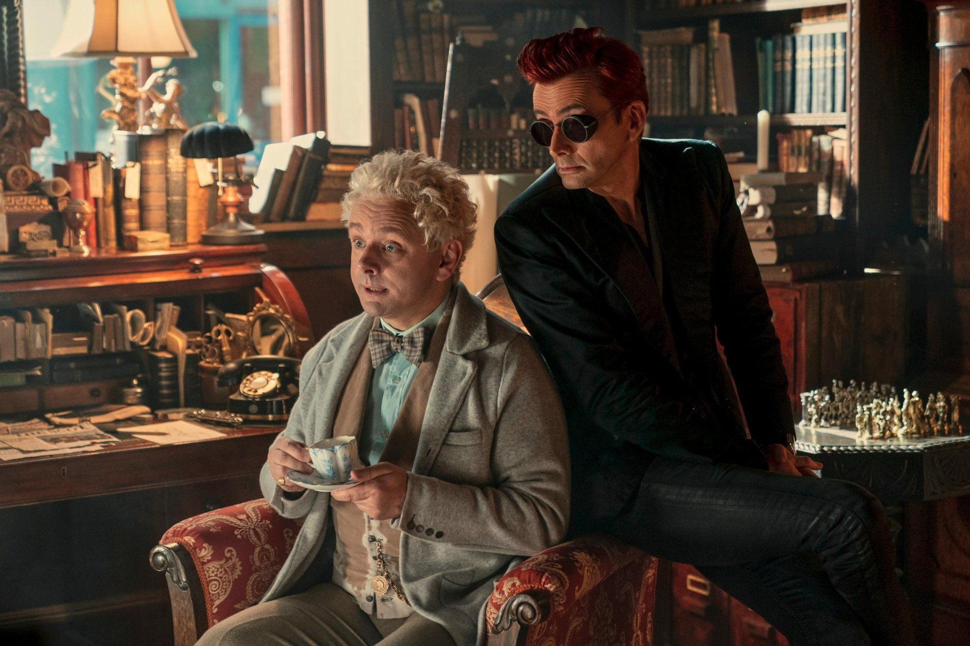 1920x1280 Good Omens HD Wallpaper: Crowley & Aziraphale with David Tennant & Michael Sheenx2000