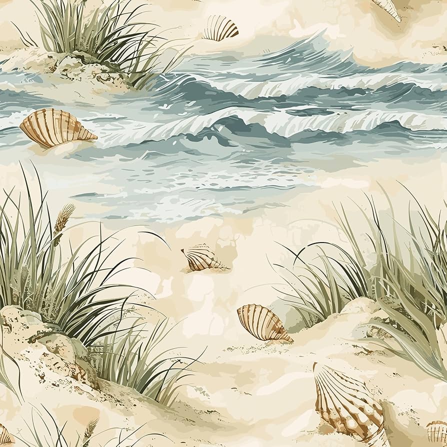 894x894 Livelynine 17.5x276 Beach Peel and Stick Wallpaper for Bedroom Kitchen Rv Bathroom Waterproof Retro Beach Landscape Wall Paper Mural Self Adhesive Contact Paper Decorative Ocean Waves Coastal Theme