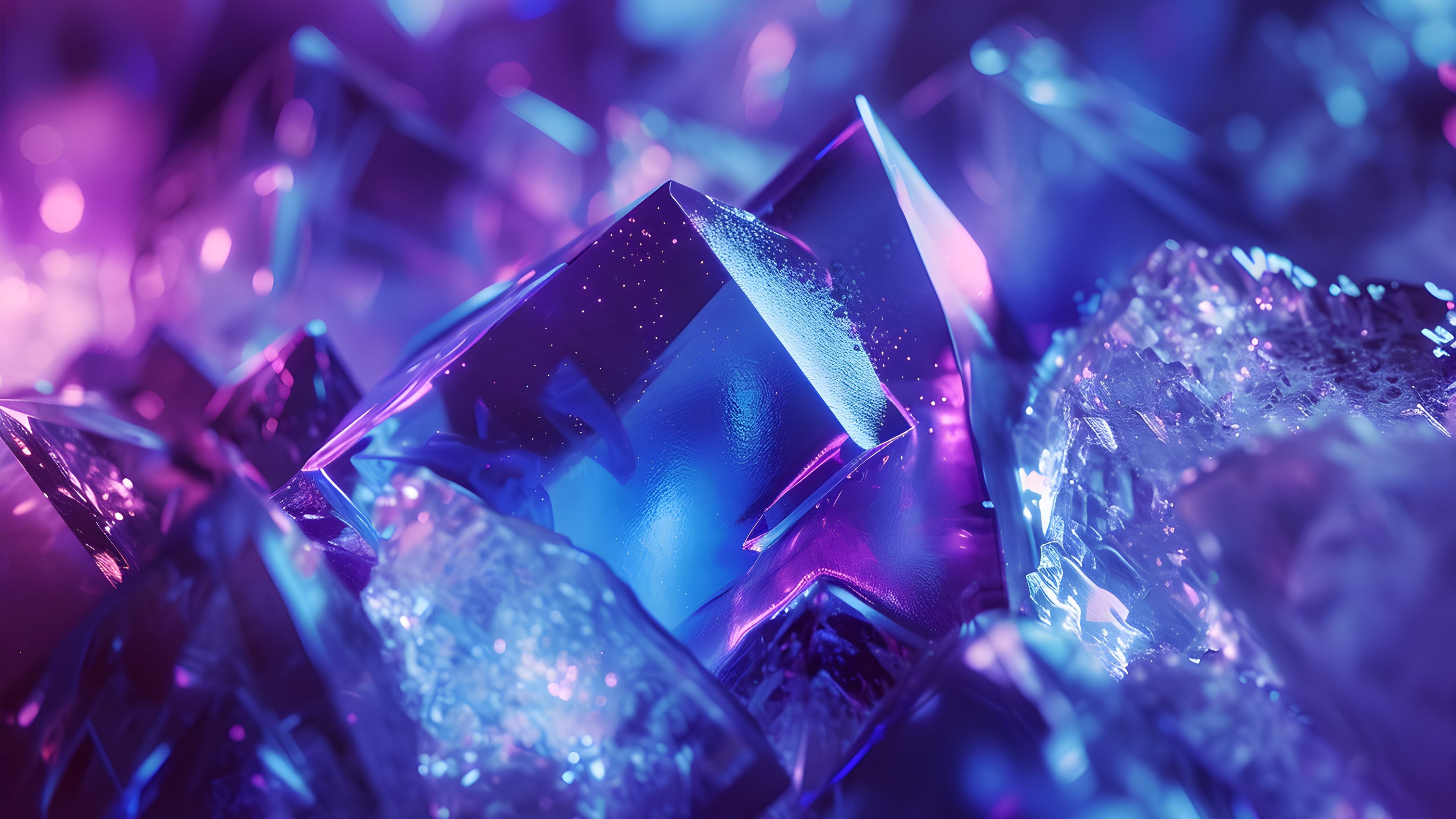 3840x2160 Purple aesthetic Wallpaper 4K, Crystals, Abstract background, 5K