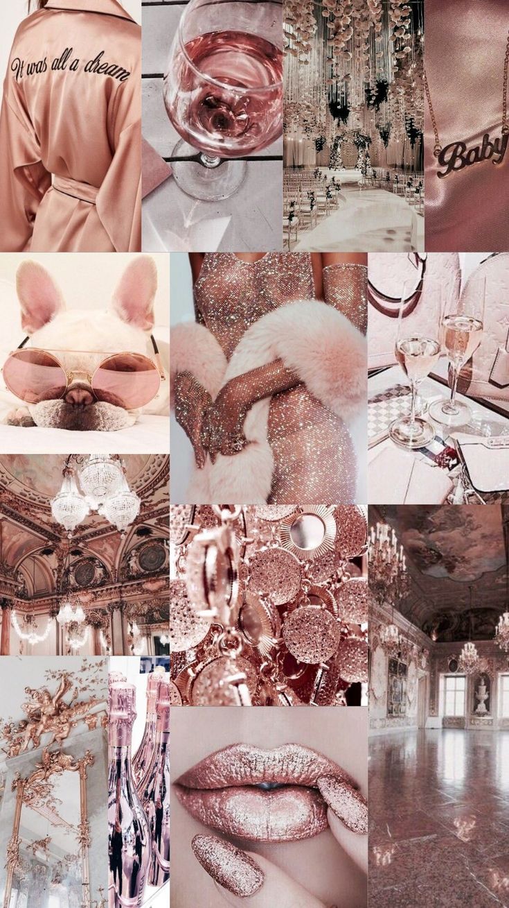 735x1309 Wallpaper, background, collage, aesthetic, music, color, rose, rose gold, diamonds, glam