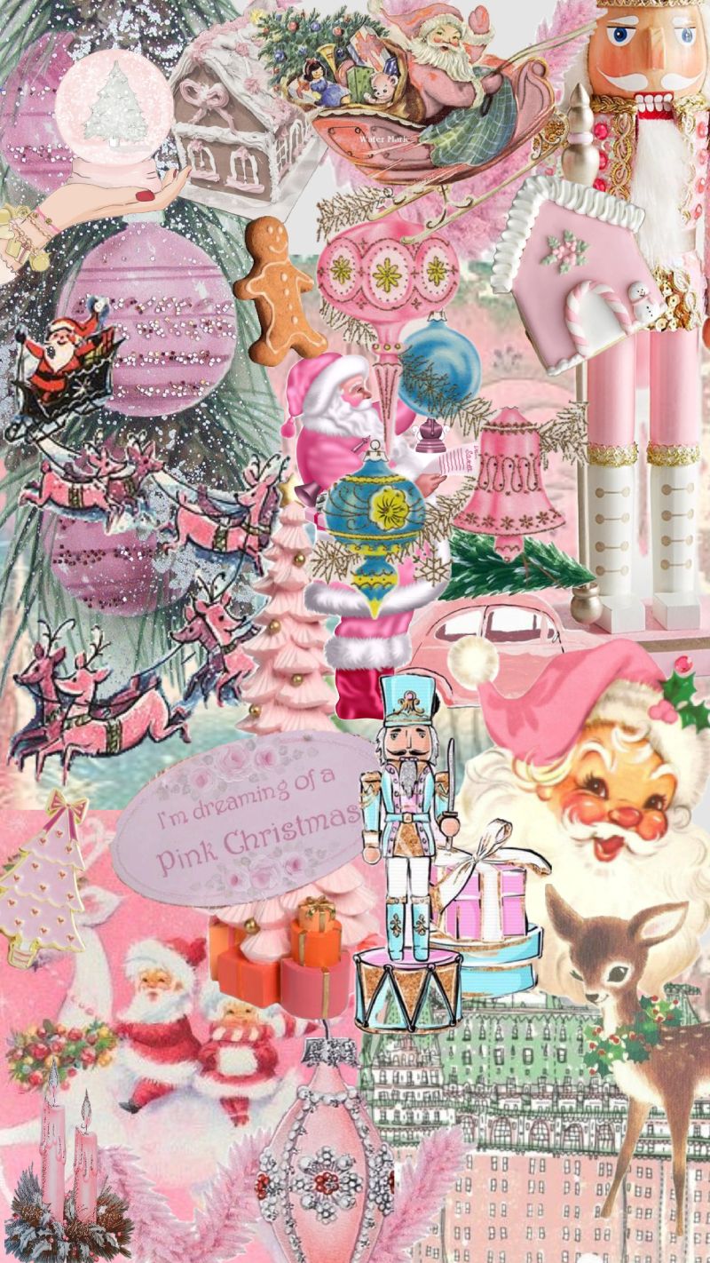 800x1422 Aesthetic Christmas Collage Phone Wallpaper : Vintage Pink Glam Collage