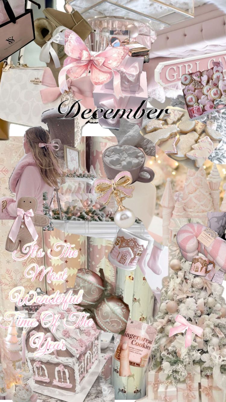 750x1333 Blush Glam December Aesthetic Christmas Collage iPhone Wallpaper