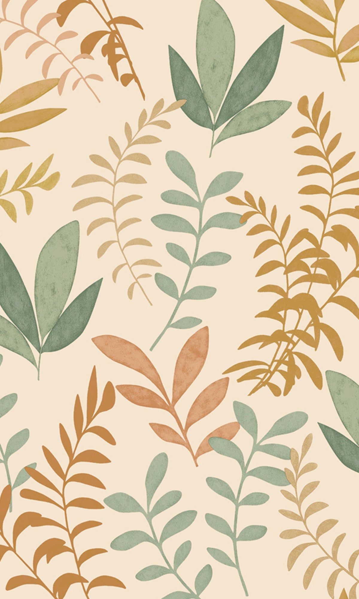 1200x2000 Cream Minimalist Leaves Modern Wallpaper R9193