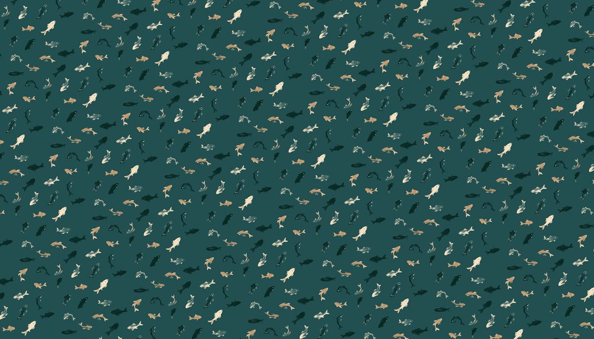 1200x686 Modern Fish Pattern Mural Wallpaper. Minimalist Sea Life Print