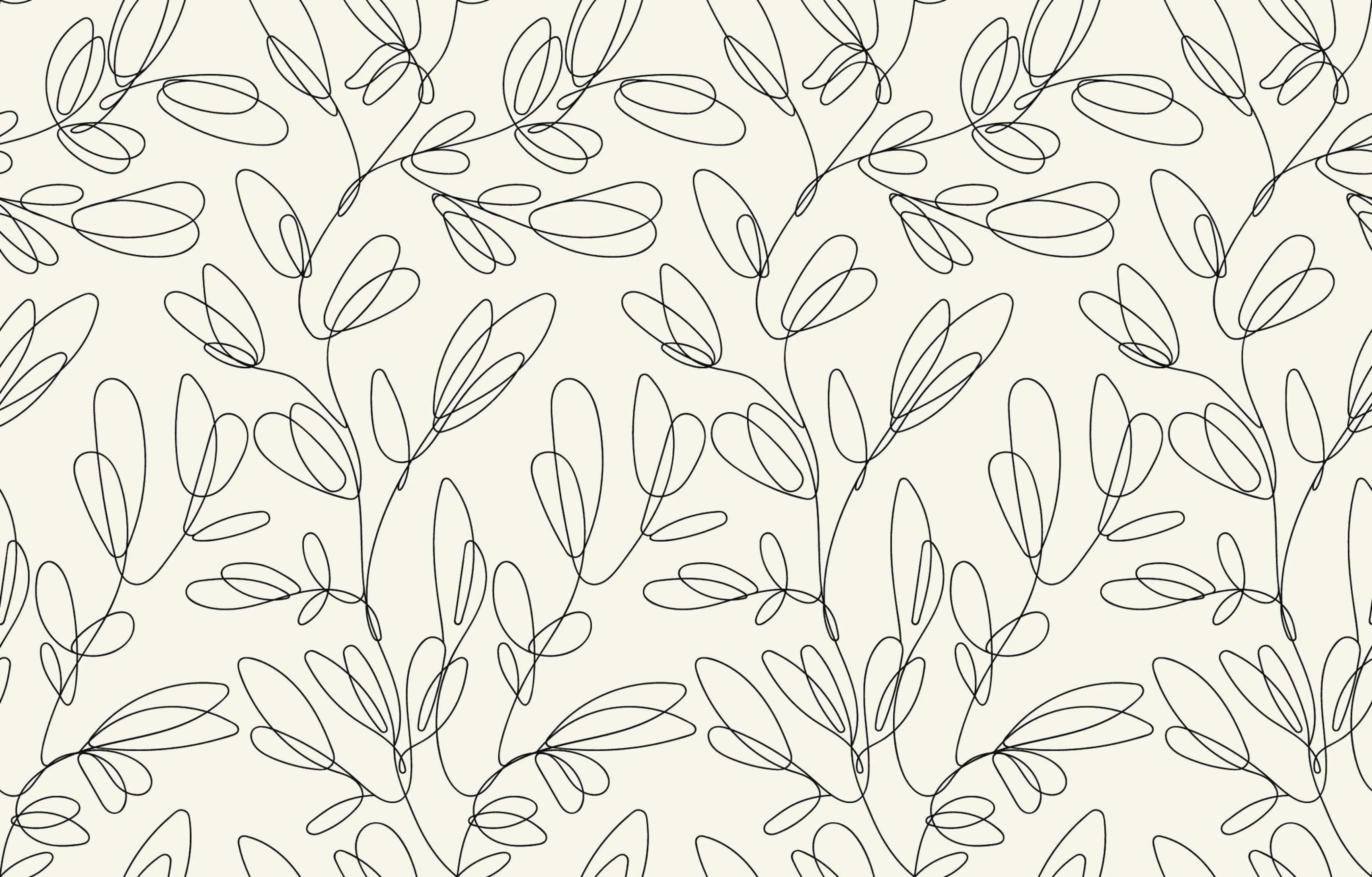 4167x2665 Line Art Mural Wallpaper. Minimalist Floral Pattern in Beige
