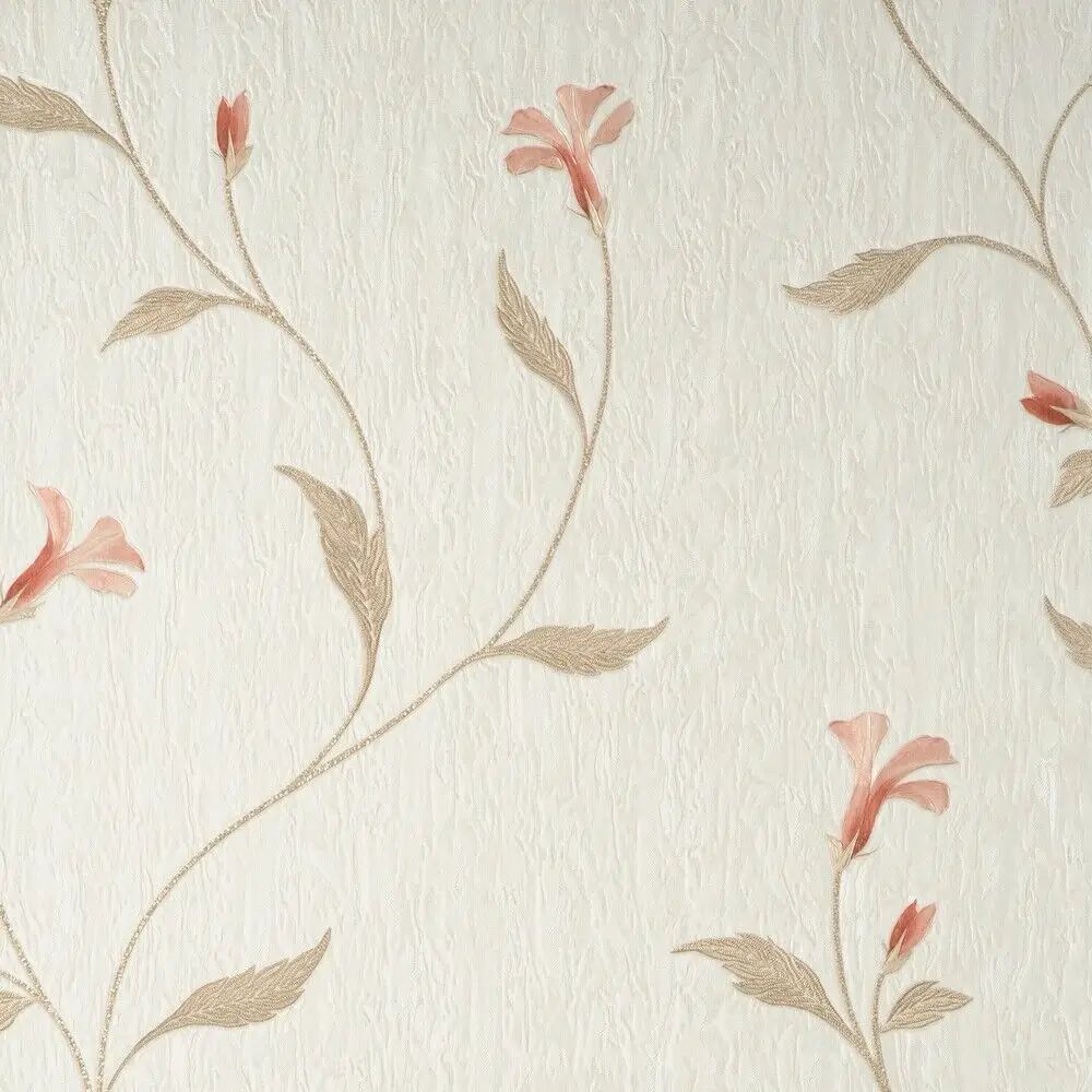 1000x1000 Bellagio Floral Cream & Pink Luxury Vinyl Wallpaper M95632