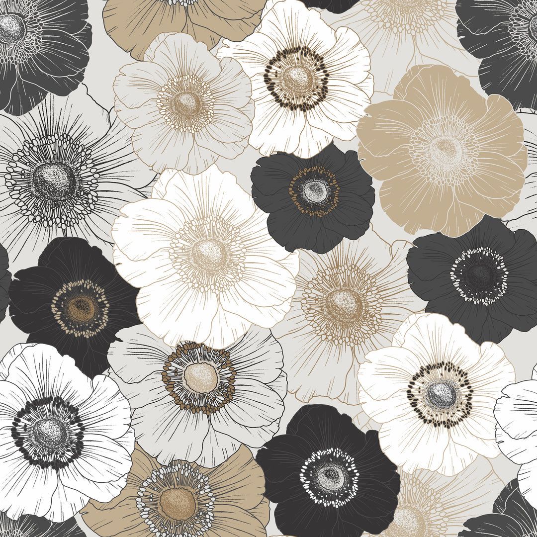 1080x1080 Anemone luxury floral wallpaper a country chic design with beige tones