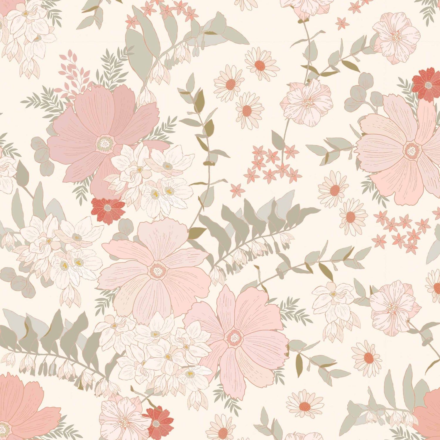 1500x1500 Spring Florals Wallpaper and Cream