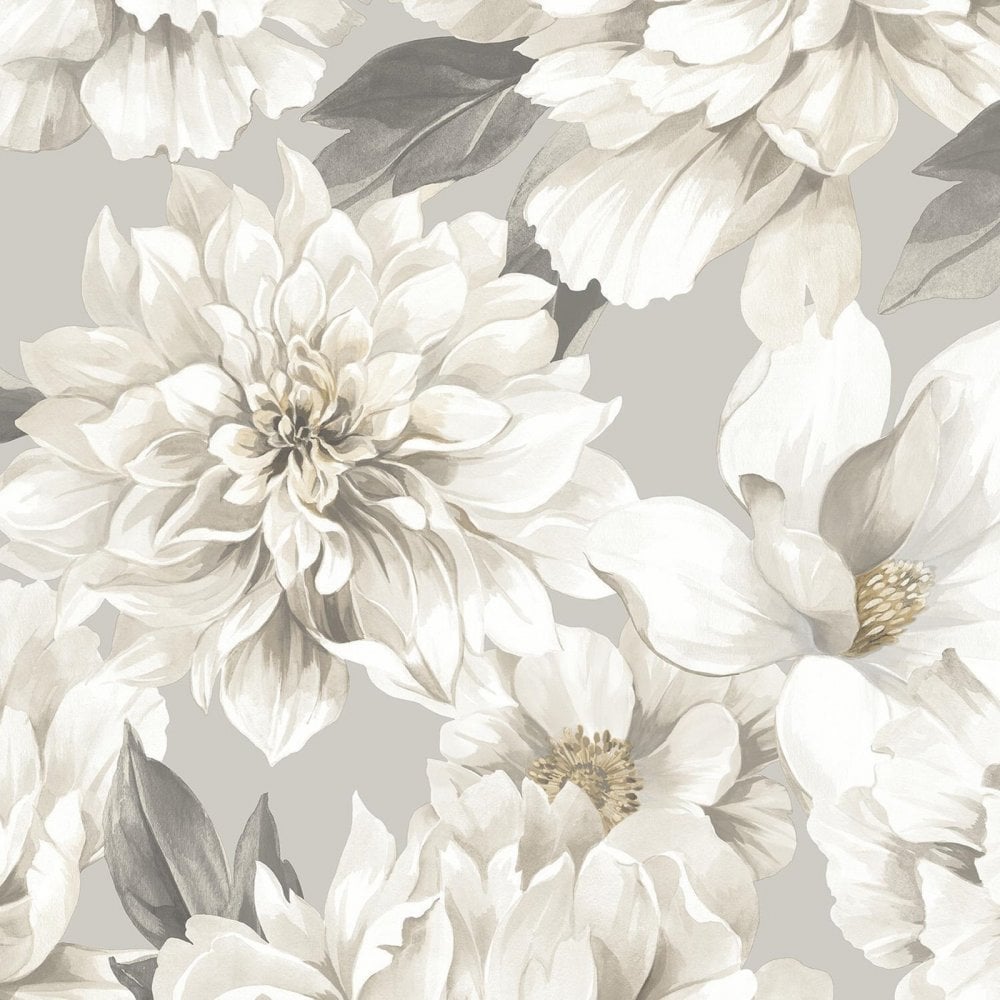 1000x1000 Rasch Floral Dimension Large Flowers Leaf Wallpaper Taupe 283777