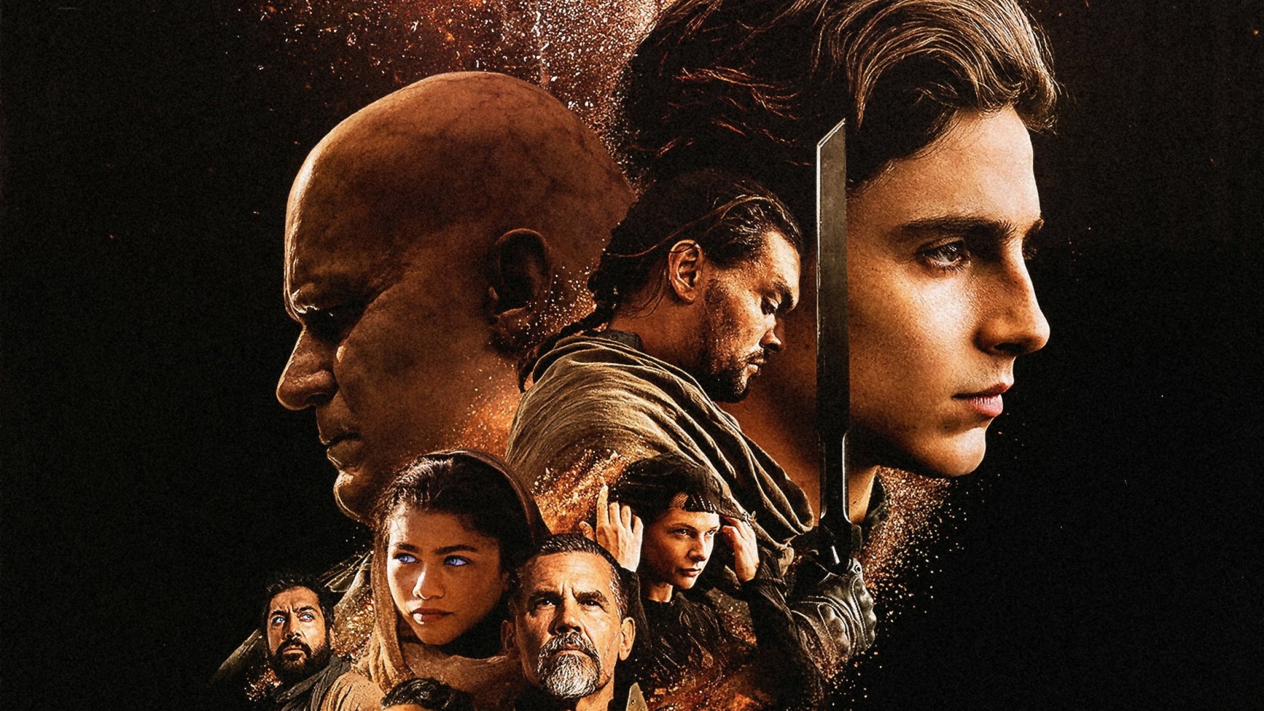 2560x1440 Timothee Chalamet Zendaya Rebecca Ferguson Stellan Skarsgard HD Dune 2 Wallpaper