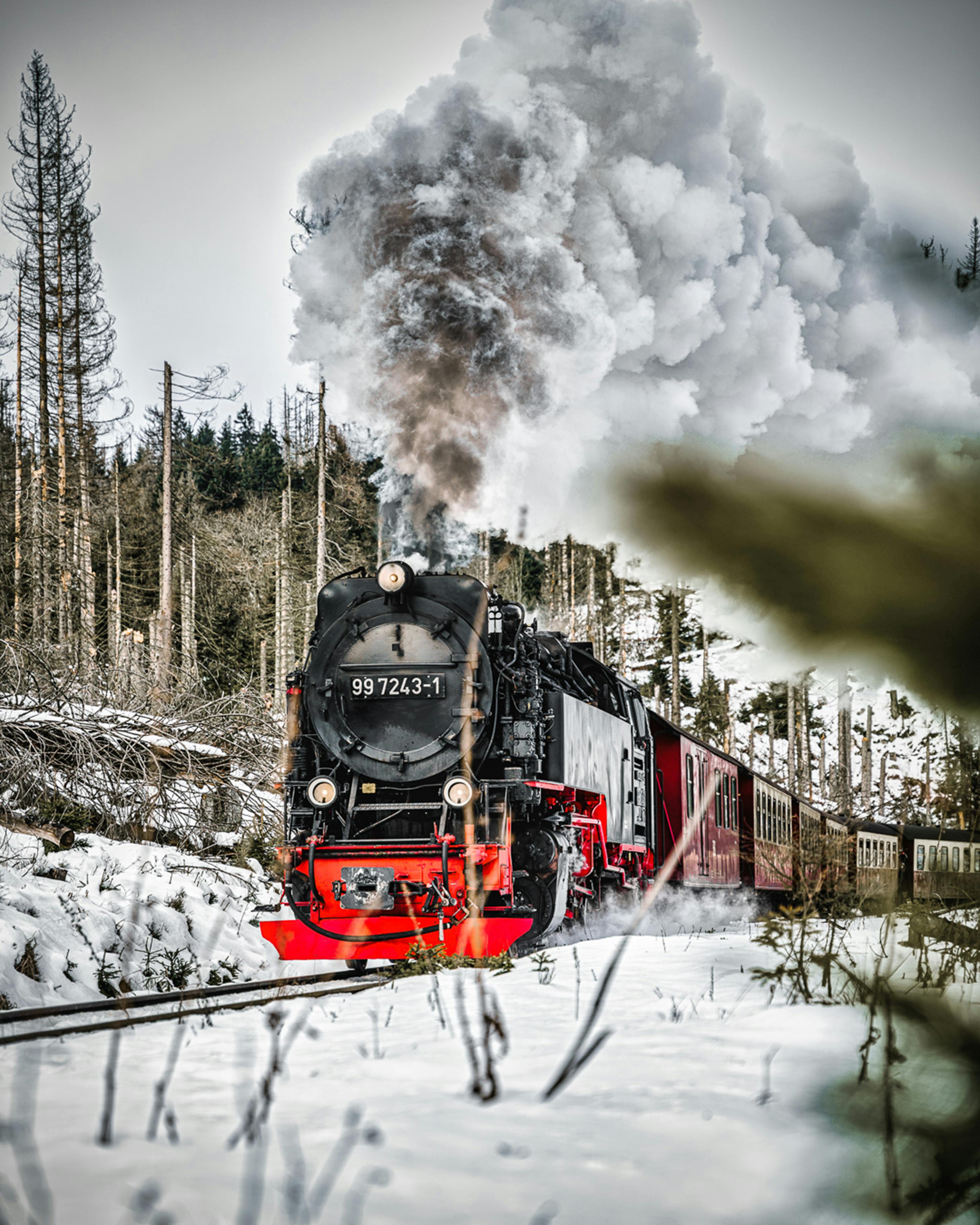 2916x3645 Retro Train in the Winter Forest · Free