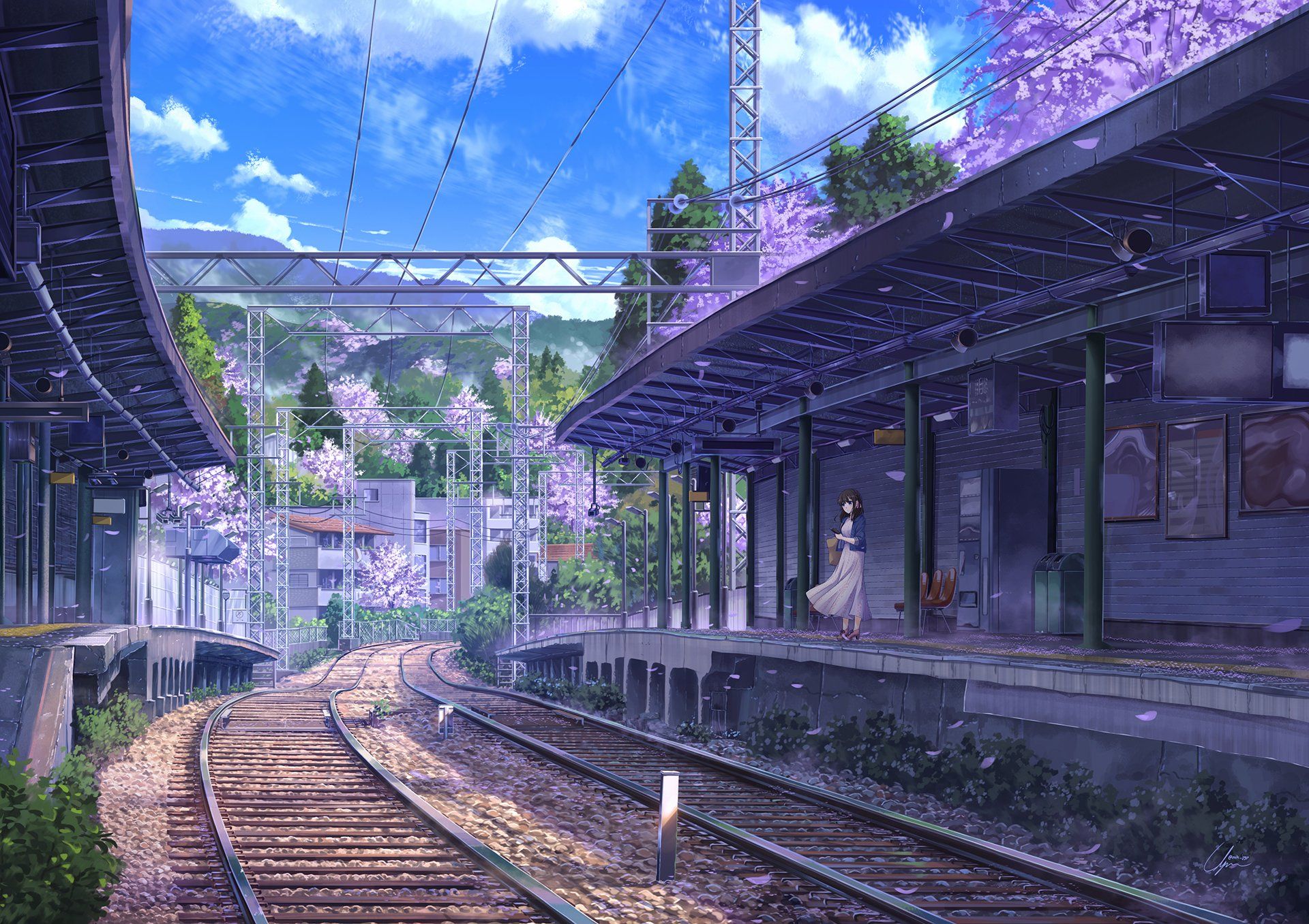 1920x1357 Enchanting Anime Train Station HD Wallpaper