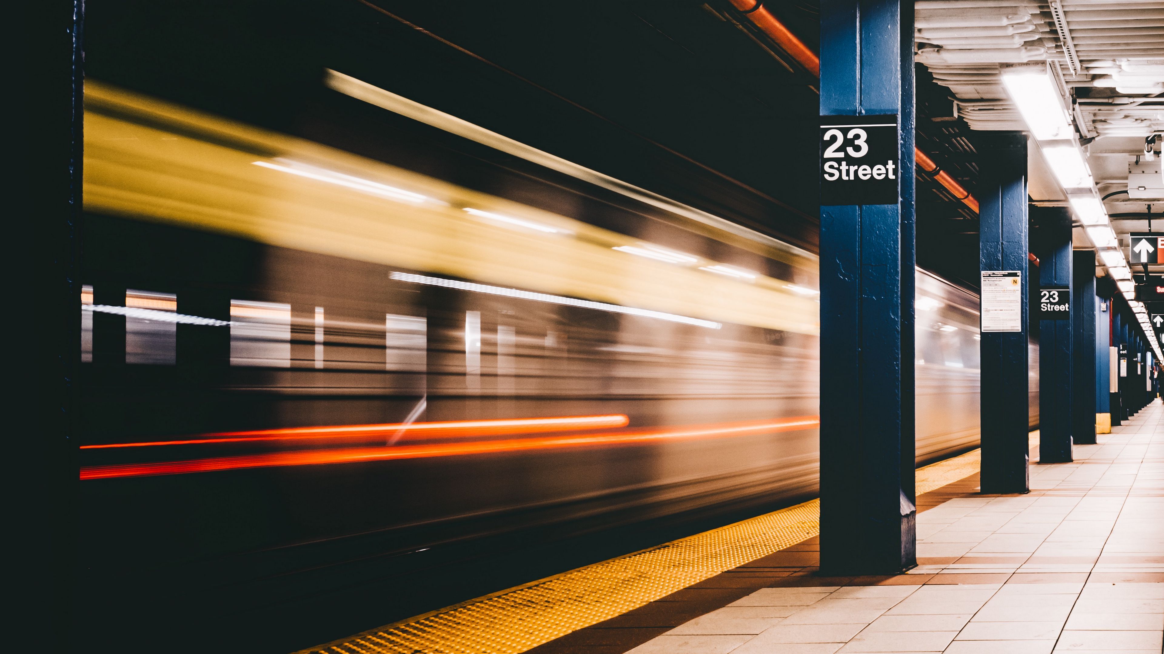 3840x2160 Download wallpaper 3840x2160 subway, station, underground, train, columns, lights 4k uhd 16:9 HD background