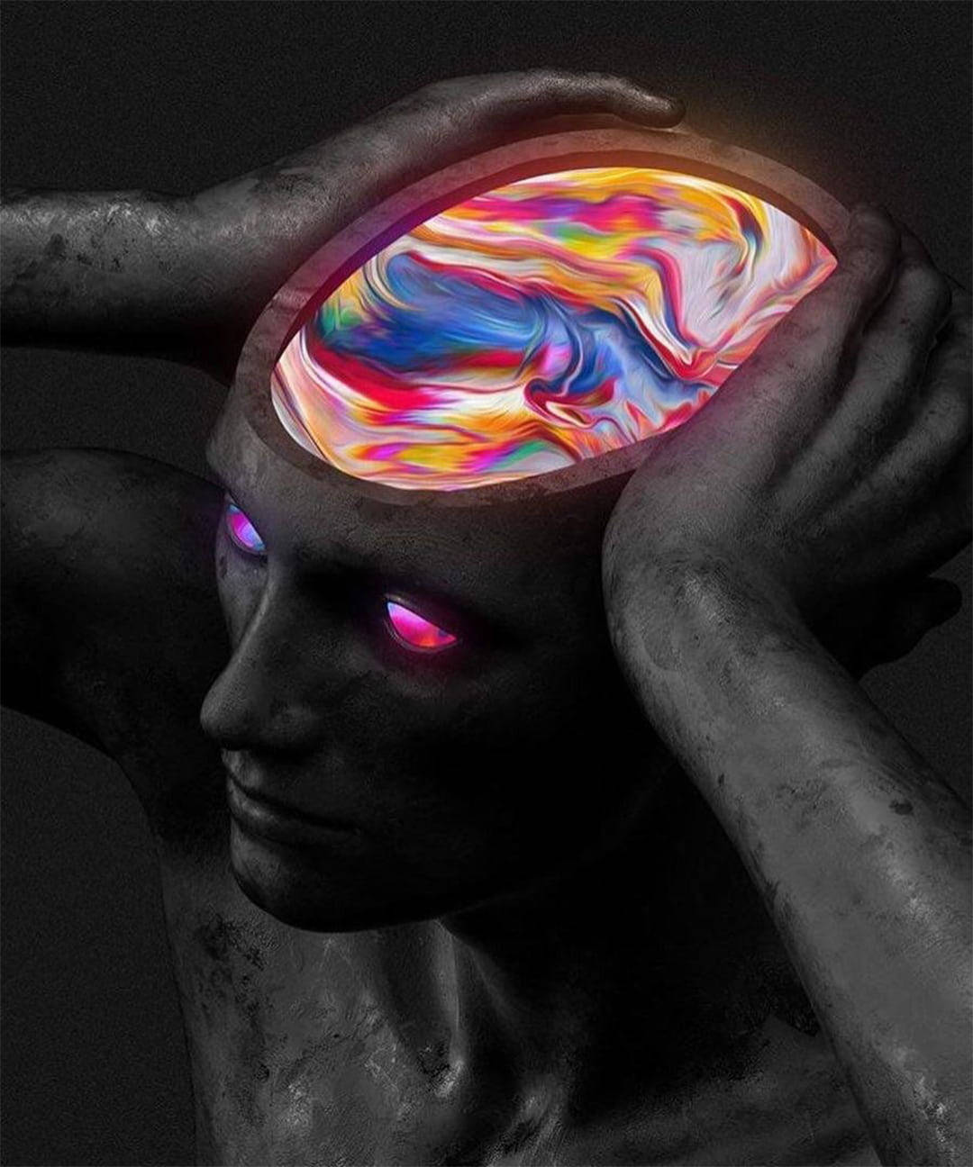 1080x1296 Download Colorful Liquid Abstract In Statue's Mind Wallpaper