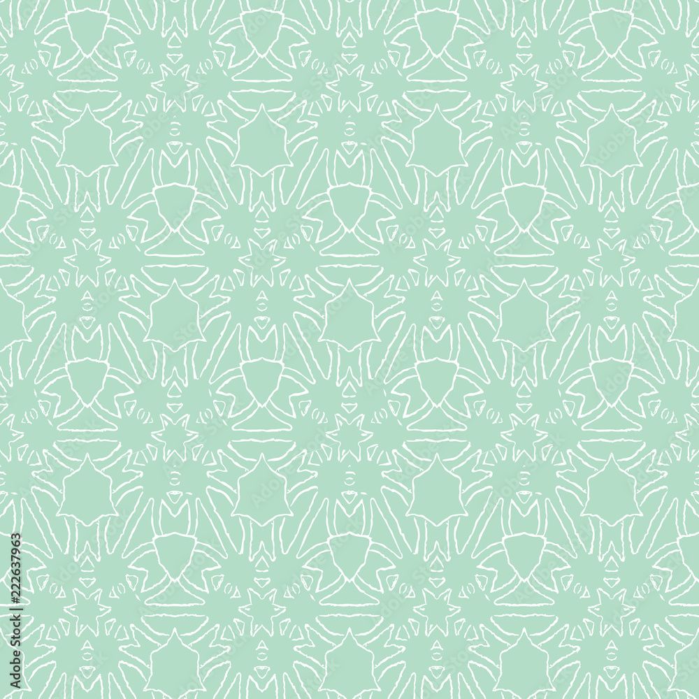 1000x1000 Pastel green nordic Christmas background. Simple geometric seamless pattern with bell shapes, holly branches, ribbons. Stock Vector