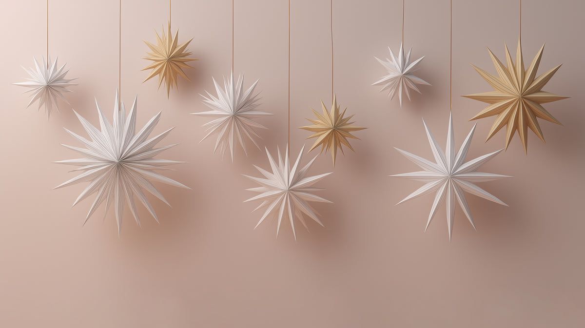1200x673 Hanging Paper Stars Nordic Christmas Wallpaper